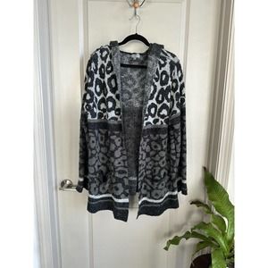 Joseph A. Mixed Leopard Knit Hooded Cardigan Sweater Sz. Medium